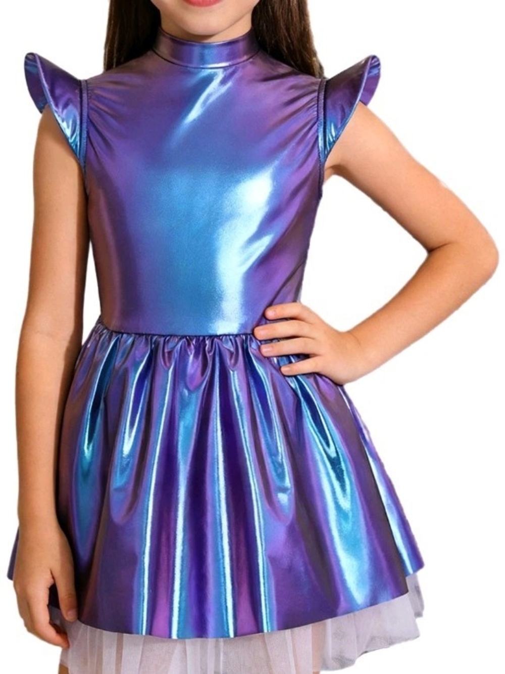 Iridescent Comic Space Costume Size 7/8 Halloween Purple Blue Dress and Leggings